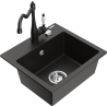 Mexen Milo granite sink 1-bowl with Carla kitchen faucet, black/gold metallic - 6505-75-670700-70