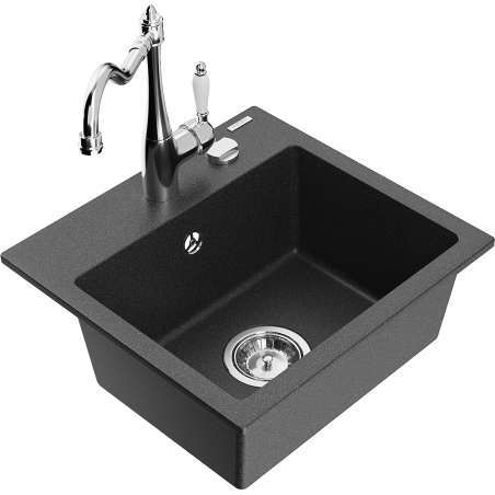 Mexen Milo 1-compartment granite sink with a kitchen mixer tap Carla, spotted black - 6505-76-670700-00