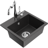 Mexen Milo 1-compartment granite sink with a kitchen mixer tap Carla, spotted black - 6505-76-670700-00