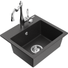Mexen Milo granite kitchen sink 1-bowl with Carla kitchen tap, black speckled - 6505-76-670700-00