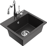 Mexen Milo granite kitchen sink 1-bowl with Carla kitchen tap, black speckled - 6505-76-670700-00