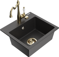 Mexen Milo granite sink 1-bowl with Carla kitchen faucet, black speckled - 6505-76-670700-50