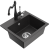 Mexen Milo 1-bowl granite sink with Carla kitchen faucet, speckled black - 6505-76-670700-70