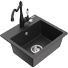 Mexen Milo granite kitchen sink with 1 bowl and Carla kitchen faucet, black speckled - 6505-76-670700-70