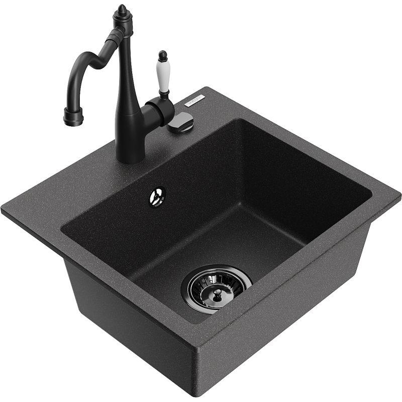 Mexen Milo 1-compartment granite sink with a kitchen mixer tap Carla, spotted black - 6505-76-670700-70-B