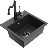 Mexen Milo 1-bowl granite sink with Carla kitchen faucet, black speckled - 6505-76-670700-70-B