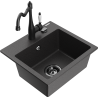 Mexen Milo granite sink with 1 bowl and kitchen faucet Carla, black speckled - 6505-76-670700-70-B