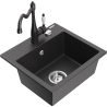 Mexen Milo granite kitchen sink 1-bowl with Carla kitchen faucet, speckled black - 6505-76-670700-76