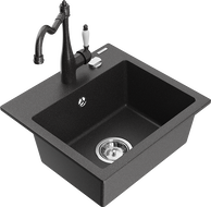 Mexen Milo granite kitchen sink 1-bowl with Carla kitchen tap, black speckled - 6505-76-670700-76