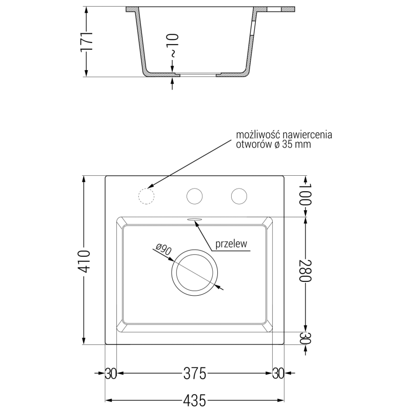 Mexen Milo granite kitchen sink 1-bowl with Carla kitchen tap, black speckled - 6505-76-670700-76