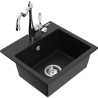 Mexen Milo granite kitchen sink 1-bowl with Carla tap, black - 6505-77-670700-00