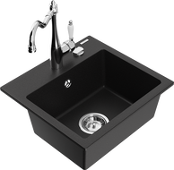 Mexen Milo 1-compartment granite sink with a kitchen mixer tap Carla, Black - 6505-77-670700-00