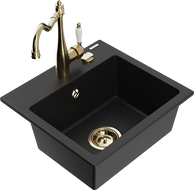 Mexen Milo 1-compartment granite sink with a kitchen mixer tap Carla, Black - 6505-77-670700-50