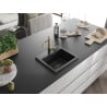 Mexen Milo 1-compartment granite sink with a kitchen mixer tap Carla, Black - 6505-77-670700-50-B