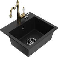 Mexen Milo 1-compartment granite sink with a kitchen mixer tap Carla, Black - 6505-77-670700-50-B