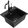Mexen Milo 1-bowl granite sink with Carla kitchen faucet, black - 6505-77-670700-70-B