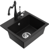Mexen Milo 1-compartment granite sink with a kitchen mixer tap Carla, Black - 6505-77-670700-70