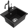 Mexen Milo granite kitchen sink 1-bowl with kitchen faucet Carla, black - 6505-77-670700-70