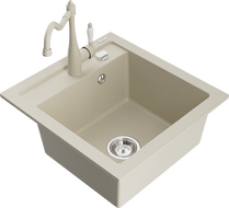 Mexen Vito 1-compartment granite sink with a kitchen mixer tap Carla, Beige - 6503-69-670700-69