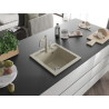 Mexen Vito 1-bowl granite sink with Carla kitchen faucet, beige - 6503-69-670700-69
