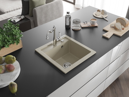 Mexen Vito 1-compartment granite sink with a kitchen mixer tap Carla, Beige - 6503-69-670700-00