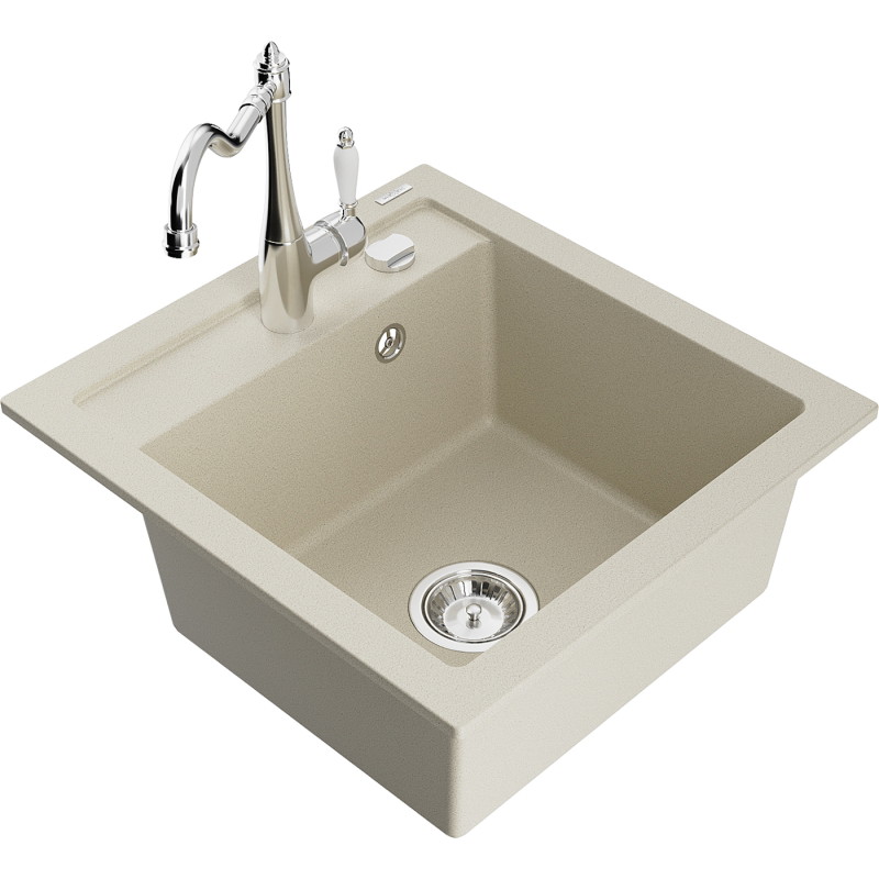 Mexen Vito granite single-bowl sink with kitchen faucet Carla, beige - 6503-69-670700-00