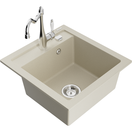 Mexen Vito 1-bowl granite sink with kitchen faucet Carla, beige - 6503-69-670700-00