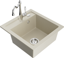 Mexen Vito granite single-bowl sink with kitchen faucet Carla, beige - 6503-69-670700-00
