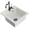 Mexen Vito 1-bowl granite sink with Carla kitchen faucet, white - 6503-20-670700-70