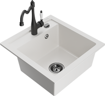 Mexen Vito granite sink 1-bowl with Carla kitchen tap, white - 6503-20-670700-70