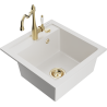 Mexen Vito granite kitchen sink 1-bowl with Carla kitchen faucet, white - 6503-20-670700-50