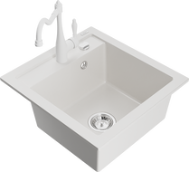 Mexen Vito granite kitchen sink 1-bowl with kitchen faucet Carla, white - 6503-20-670700-20