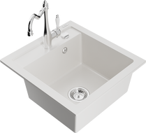 Mexen Vito granite sink 1-bowl with Carla kitchen mixer, white - 6503-20-670700-00