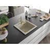 Mexen Vito granite kitchen sink 1-bowl with Carla kitchen faucet, beige - 6503-69-670700-50