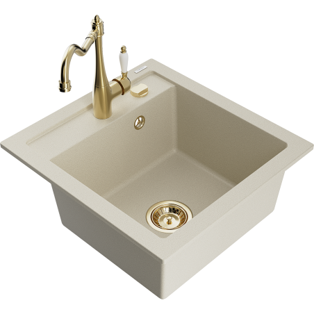 Mexen Vito 1-bowl granite sink with Carla kitchen tap, beige - 6503-69-670700-50