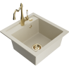 Mexen Vito granite kitchen sink 1-bowl with Carla kitchen faucet, beige - 6503-69-670700-50