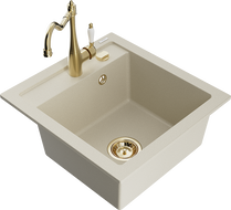 Mexen Vito 1-compartment granite sink with a kitchen mixer tap Carla, Beige - 6503-69-670700-50