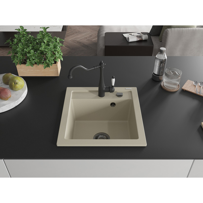 Mexen Vito single-bowl granite sink with kitchen faucet Carla, beige - 6503-69-670700-70