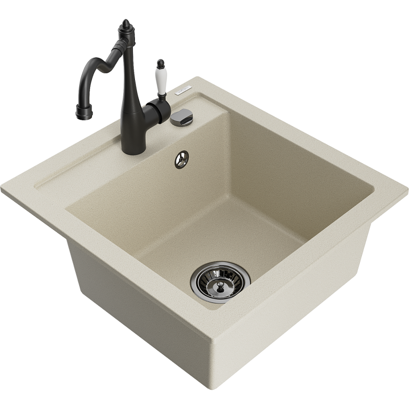 Mexen Vito single-bowl granite sink with kitchen faucet Carla, beige - 6503-69-670700-70