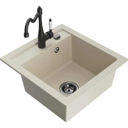 Mexen Vito 1-bowl Granite Kitchen Sink with Carla Tap, Beige - 6503-69-670700-70