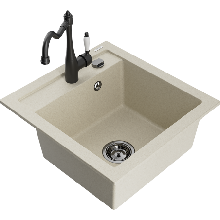 Mexen Vito single-bowl granite sink with kitchen faucet Carla, beige - 6503-69-670700-70