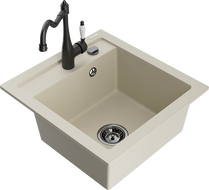 Mexen Vito 1-bowl Granite Kitchen Sink with Carla Tap, Beige - 6503-69-670700-70