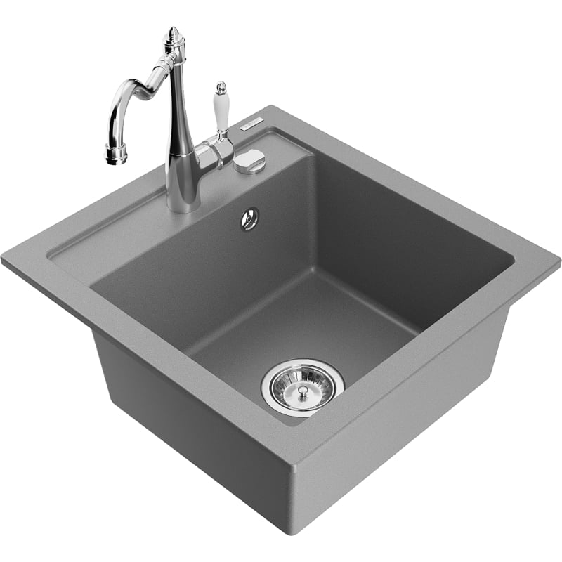 Mexen Vito single-bowl granite sink with Carla kitchen faucet, gray - 6503-71-670700-00