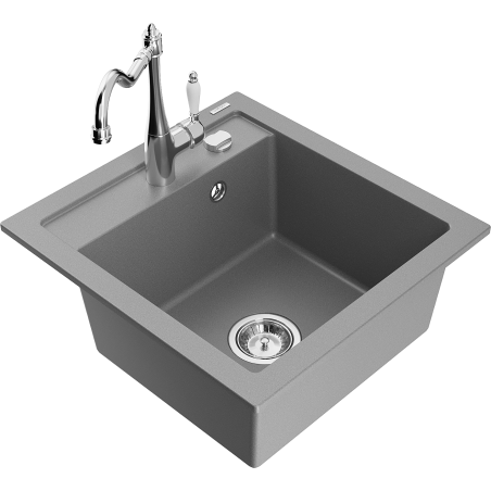 Mexen Vito granite kitchen sink 1-bowl with Carla kitchen tap, grey - 6503-71-670700-00