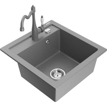 Mexen Vito single-bowl granite sink with kitchen faucet Carla, gray - 6503-71-670700-71