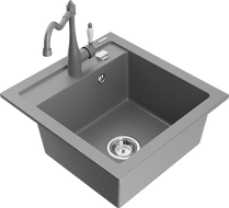 Mexen Vito 1-bowl granite sink with Carla kitchen tap, grey - 6503-71-670700-71