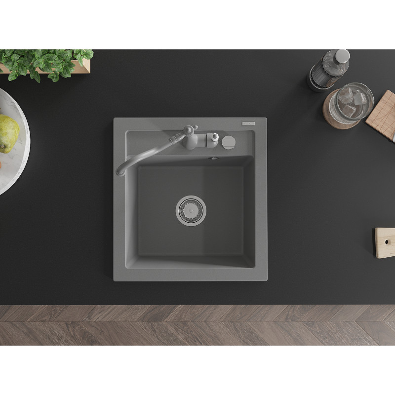 Mexen Vito single-bowl granite sink with kitchen faucet Carla, gray - 6503-71-670700-71