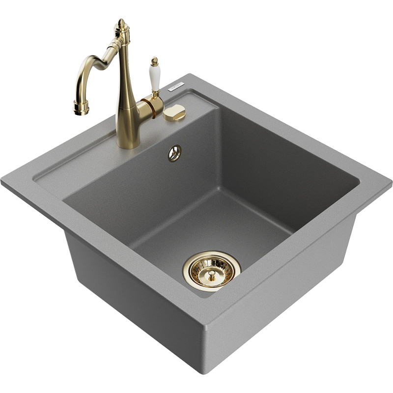 Mexen Vito 1-bowl granite sink with Carla kitchen faucet, gray - 6503-71-670700-50
