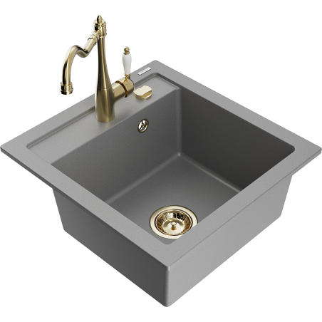 Mexen Vito 1-bowl granite sink with kitchen faucet Carla, gray - 6503-71-670700-50