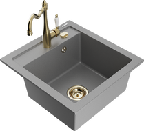 Mexen Vito granite sink 1-bowl with Carla kitchen tap, grey - 6503-71-670700-50